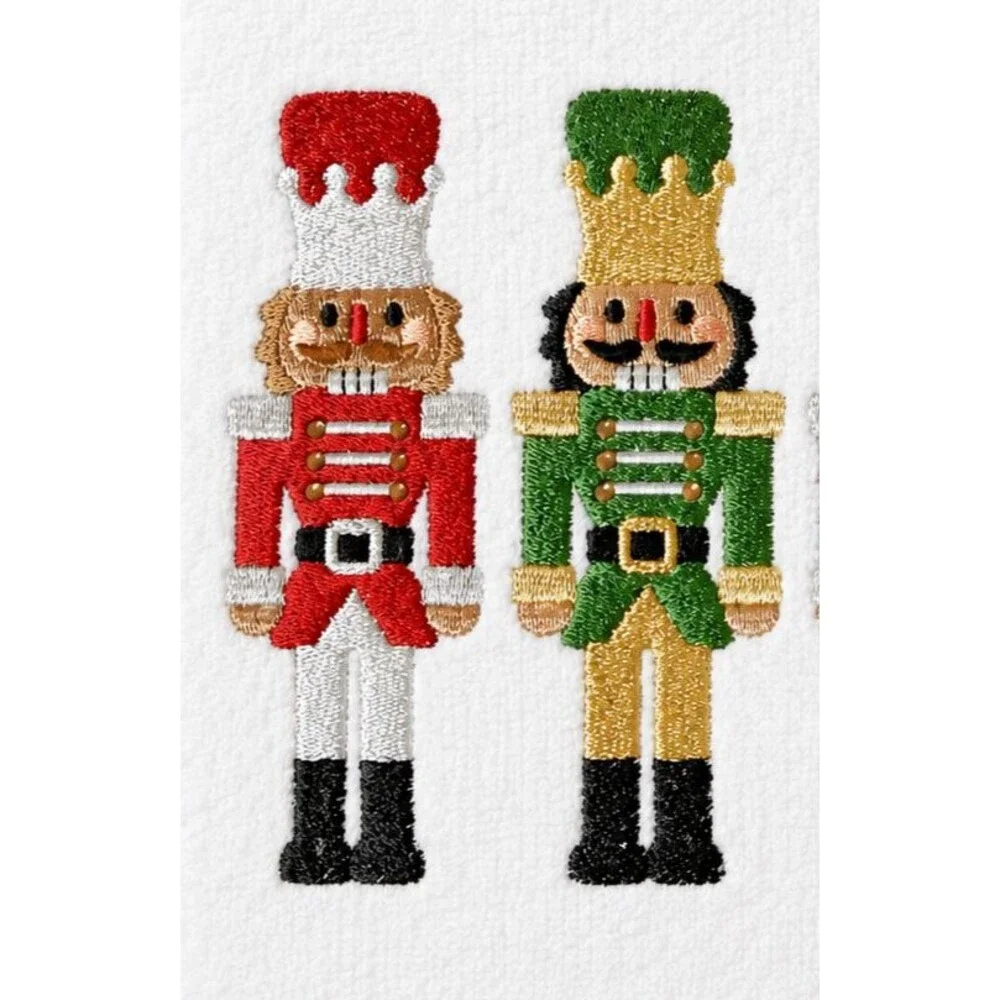 Christmas Nutcracker Hand Towels Holiday Embroidered Cotton Tin Soldier Set of 2